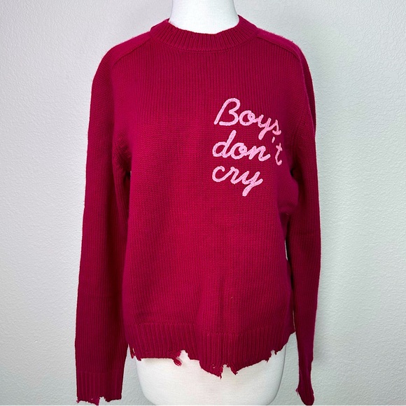 NWT Sandrine Rose Wool Cashmere Boys Don’t Cry Embroidered Sweater Wine Red‎ Sm - Picture 2 of 12